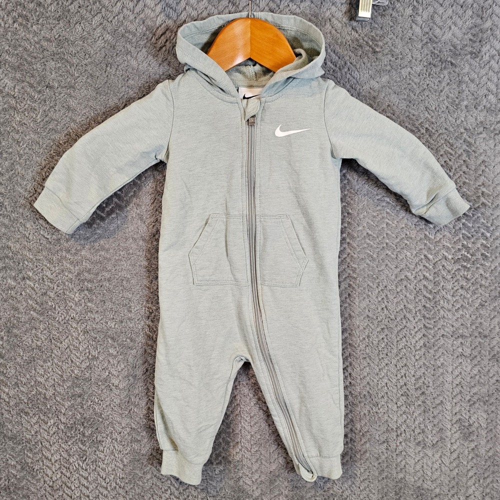 Nike Infants Grey‎ Hooded Full Zip Fleece Coverall Romper 9M K731-EDV